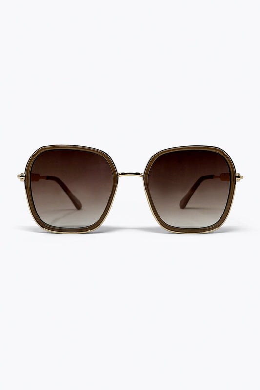 Lunettes de soleil en métal surdimensionnées avec monture carrée dégradée marron