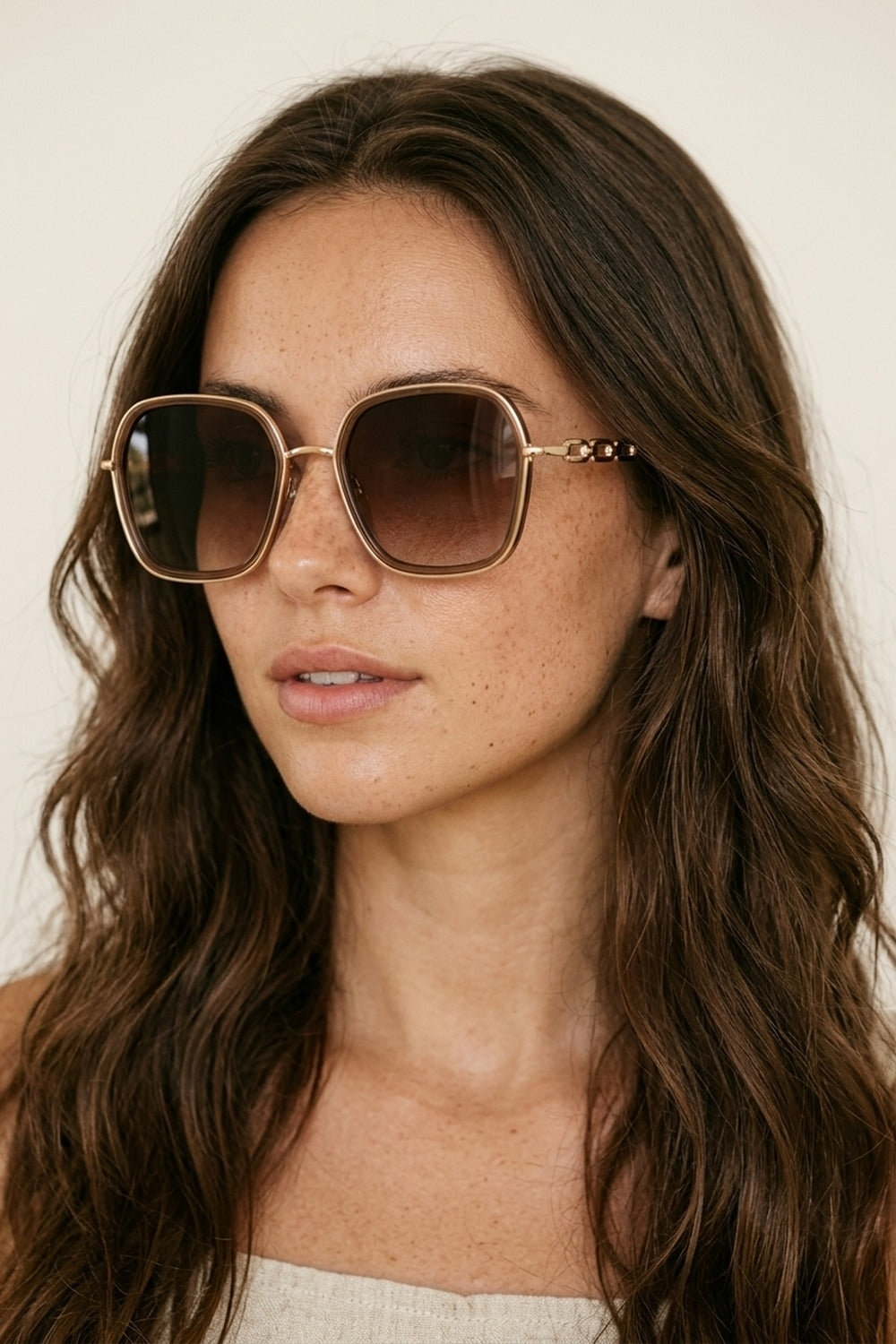 Lunettes de soleil en métal surdimensionnées avec monture carrée dégradée marron
