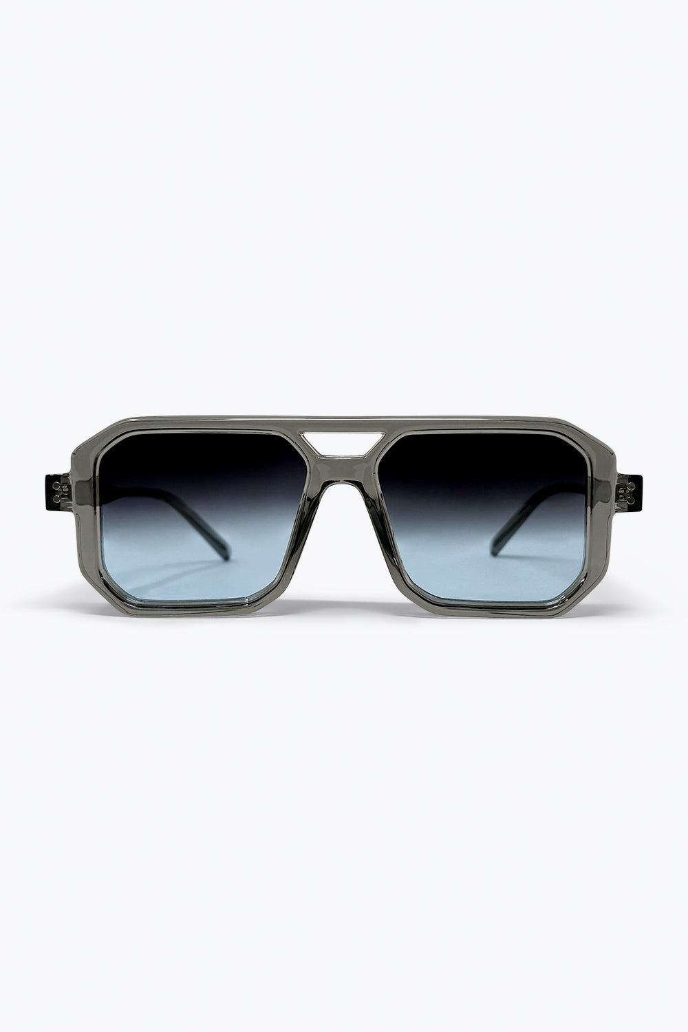 Lunettes de soleil géométriques oversize à dégradé avec monture transparente grise