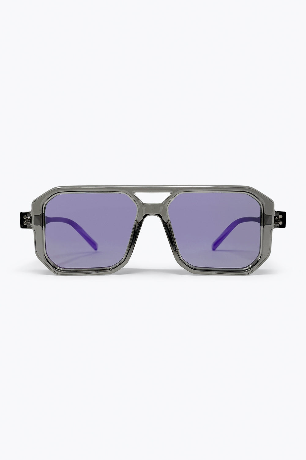 Monture Grise Transparente Lunettes de Soleil Géométriques Surdimensionnées à Verres Teintés Violets