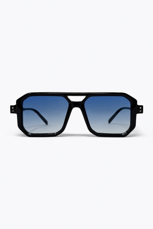 Lunettes de soleil à monture carrée oversize dégradé noir et bleu