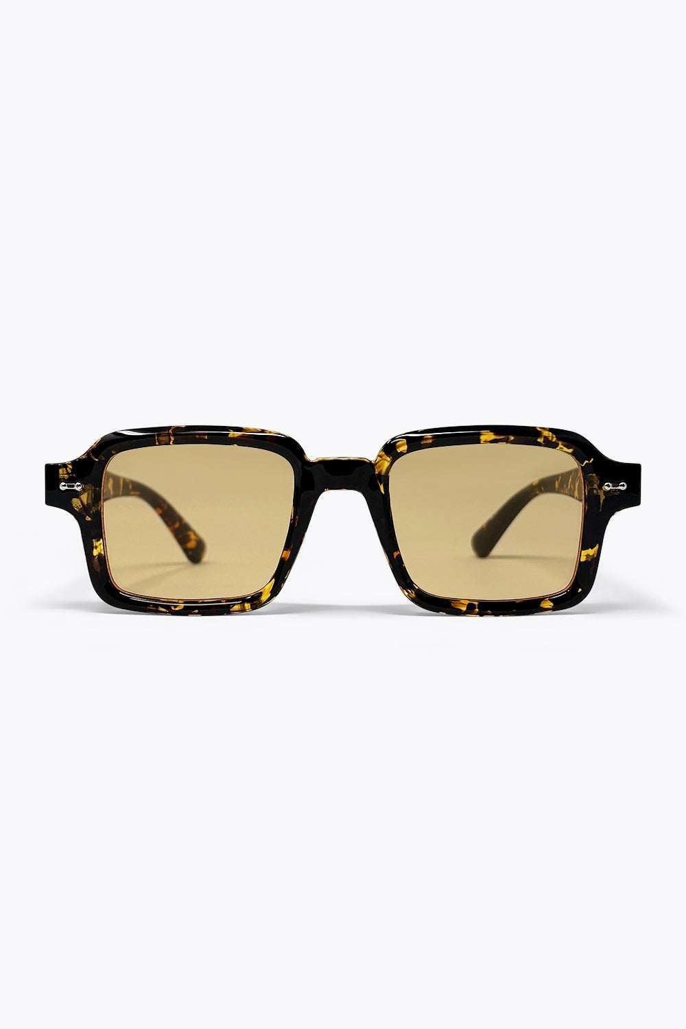 Lunettes de soleil à monture carrée écaille de tortue multicolore avec verres jaunes