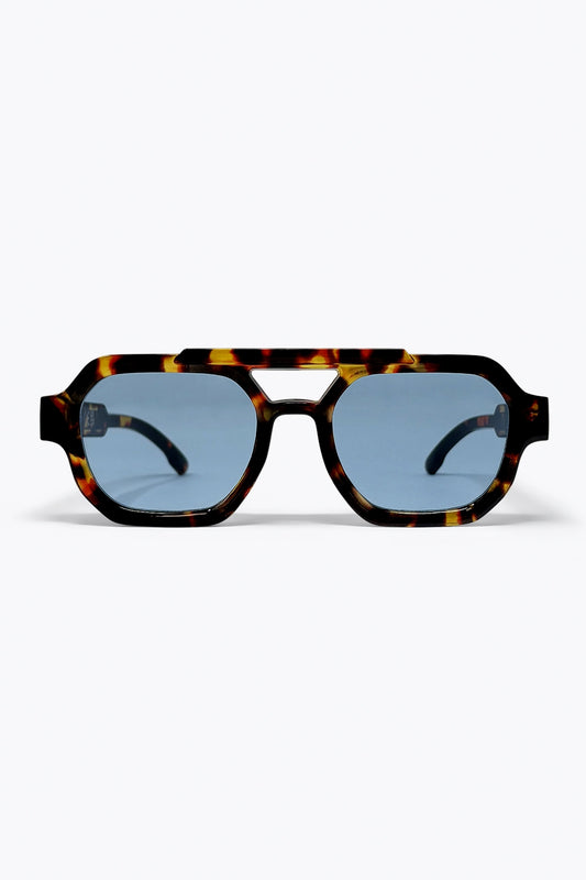 Lunettes de soleil oversize écaille multicolore avec verres bleus