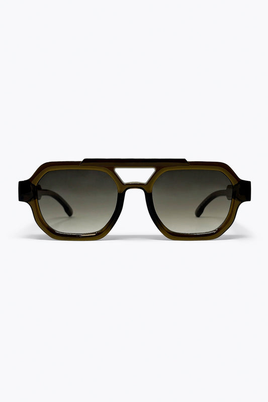 Lunettes de Soleil à Monture Géométrique Épaisse avec Verres Dégradés Olive