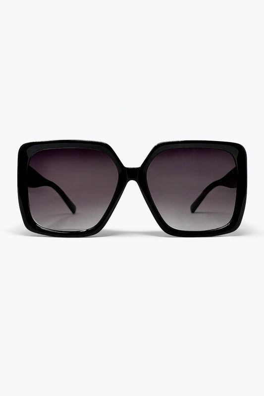 Lunettes de soleil à monture carrée surdimensionnée noire avec verres dégradés