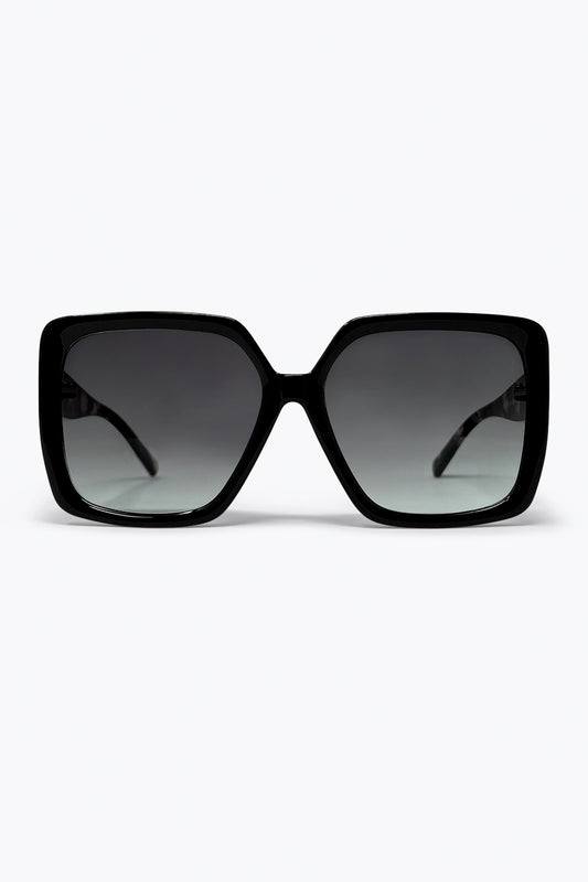 Lunettes de Soleil Noires à Monture Carrée avec Verres Dégradés et Large Taille Oversize