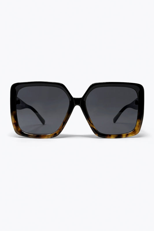 Lunettes de soleil marron écaille de tortue à monture carrée oversize avec verres dégradés noirs