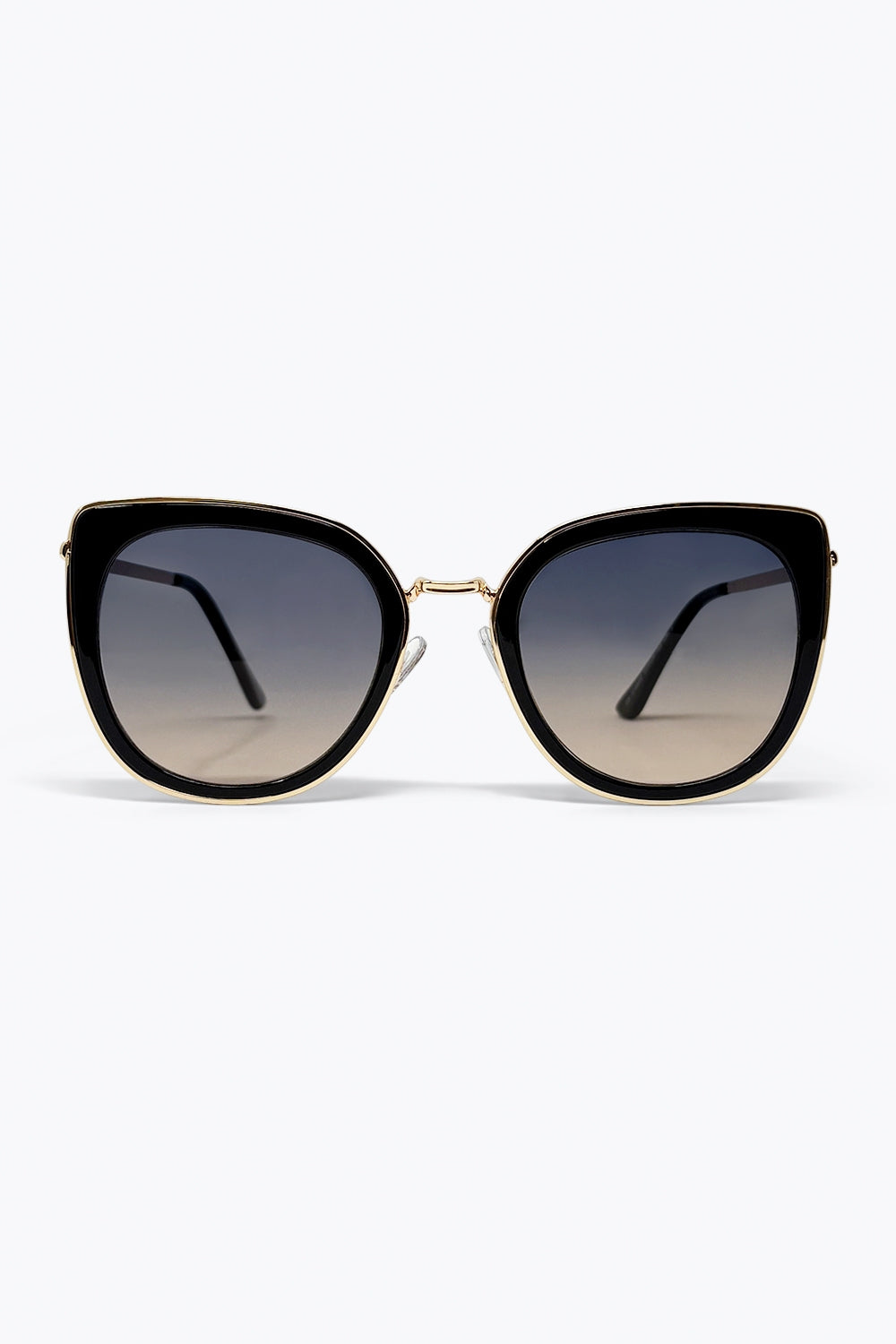 Lunettes de Soleil Œil de Chat Oversize avec Verres Dégradés Noirs et Bordure Dorée