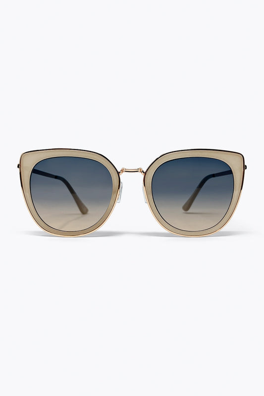 Lunettes de soleil surdimensionnées avec monture en métal œil-de-chat beige et verres à dégradé