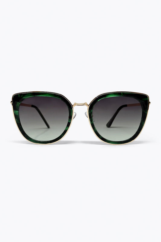 Lunettes de soleil à monture en métal avec effet marbre vert et verres dégradés