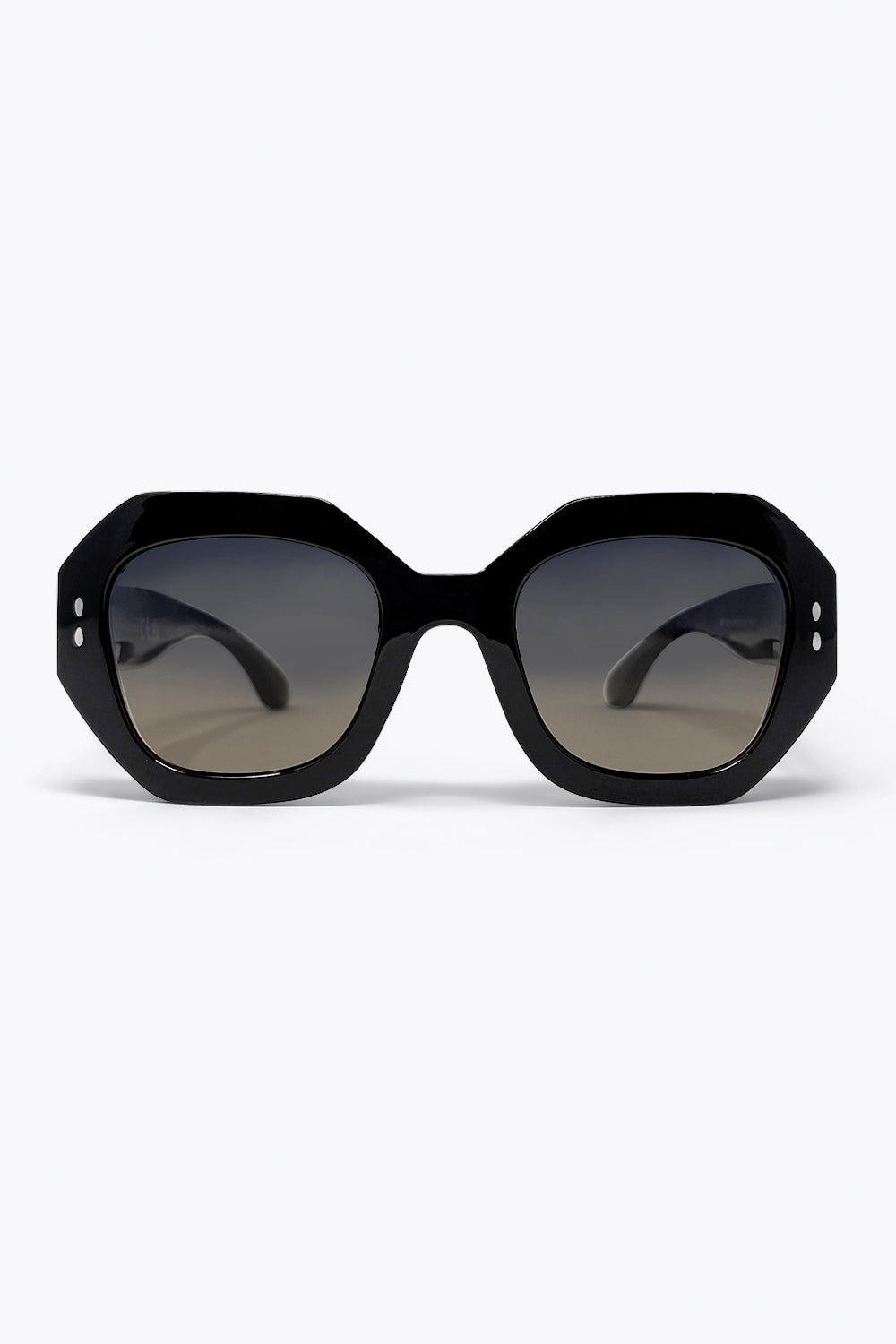 Lunettes de soleil noires surdimensionnées à monture octogonale plate avec verres dégradés