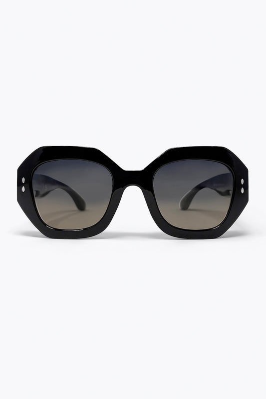 Lunettes de soleil noires surdimensionnées à monture octogonale plate avec verres dégradés