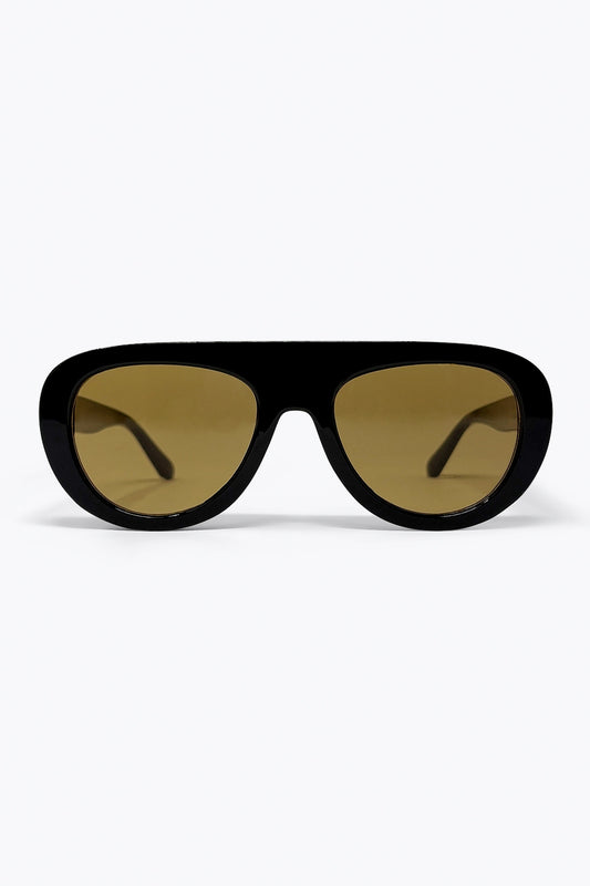 Lunettes de Soleil Noires surdimensionnées à Monture Large et Verres Marron