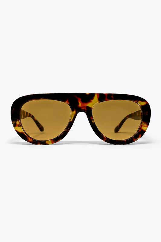 Lunettes de soleil rectangulaires surdimensionnées écaille de tortue multicolore avec verres ambrés