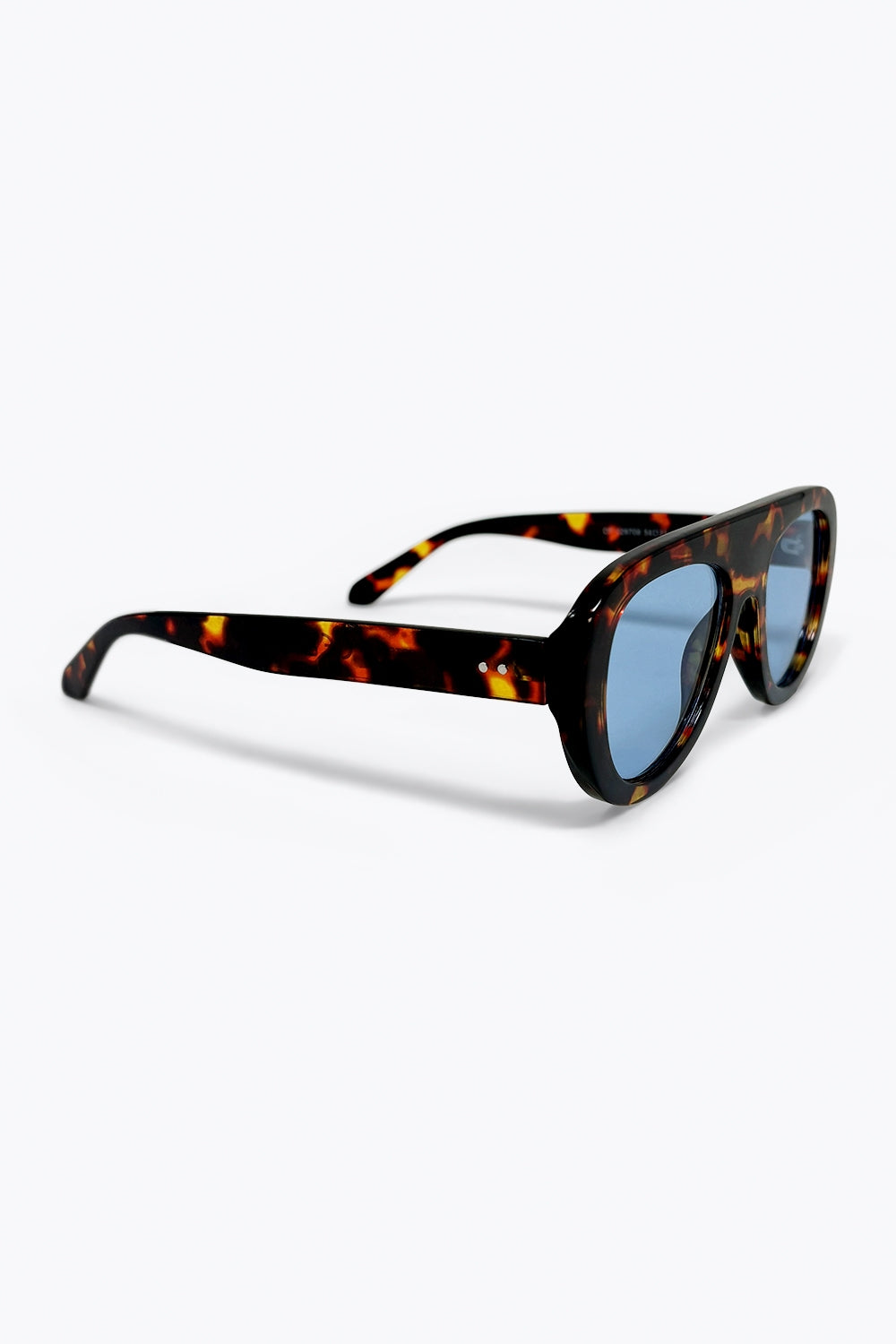 Lunettes de soleil à monture ovale écaille de tortue multicolore avec verres bleus