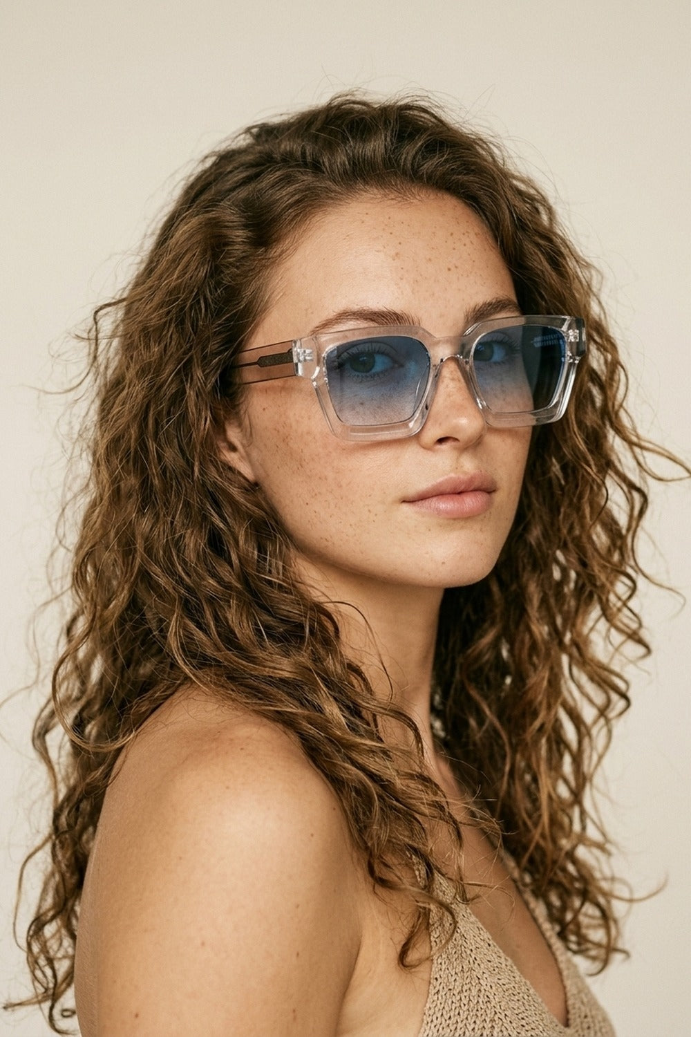 Monture Transparente Multicolore Lunettes de Soleil Carrées à Dégradé Bleu
