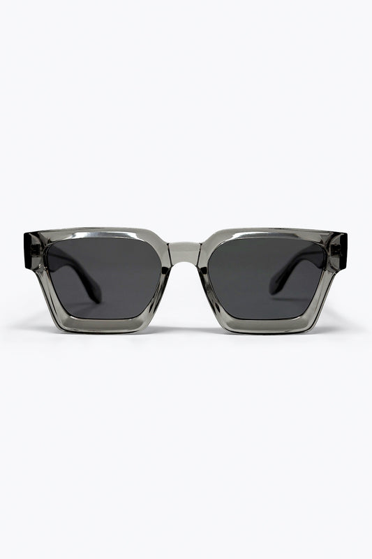 Lunettes de soleil à monture carrée transparente grise avec verres foncés