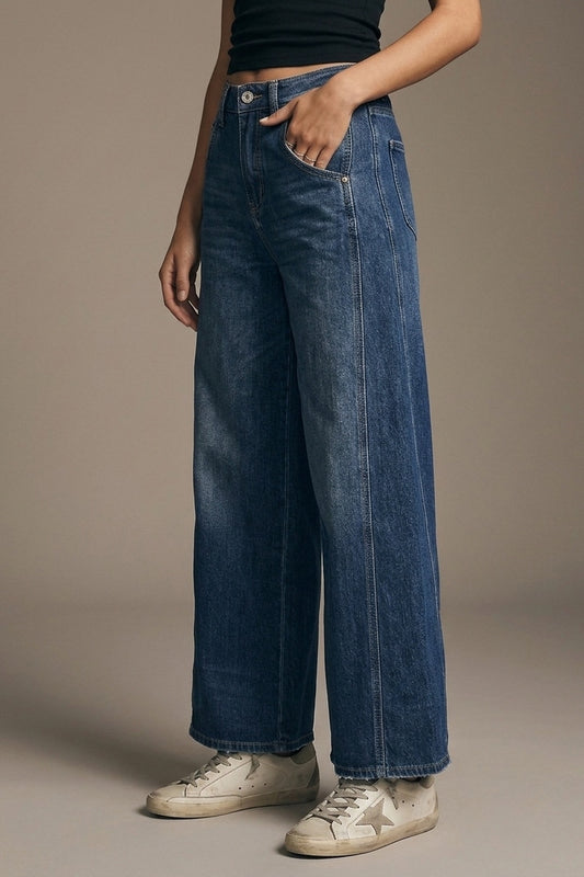 Jeans à jambe extra-large en délavage moyen avec poches latérales