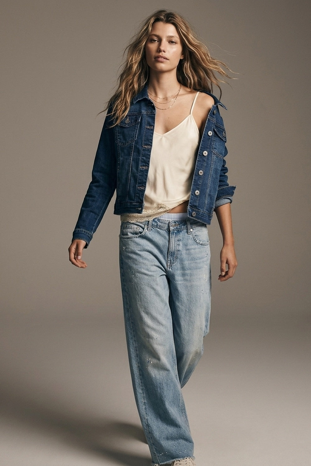 Veste en jean coupe courte - Bleu foncé délavé