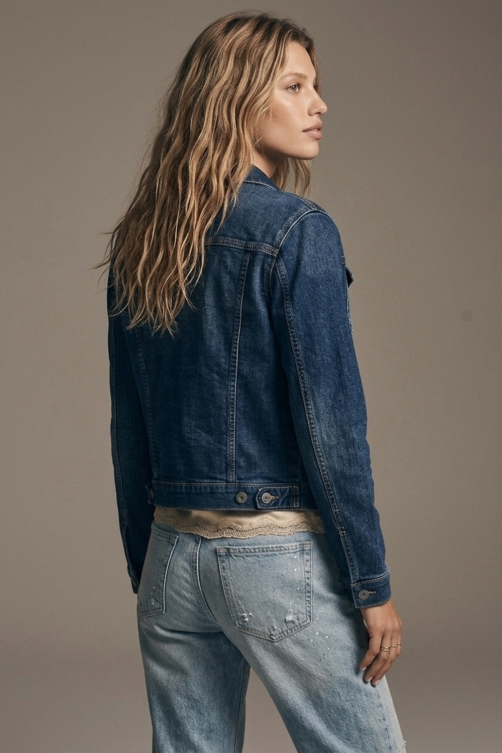 Veste en jean coupe courte - Bleu foncé délavé