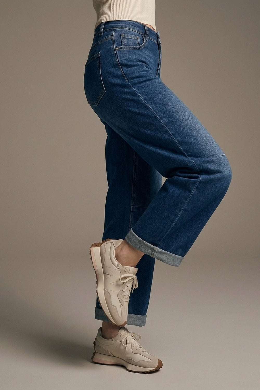 Jeans Basic Barrel Style en bleu moyen