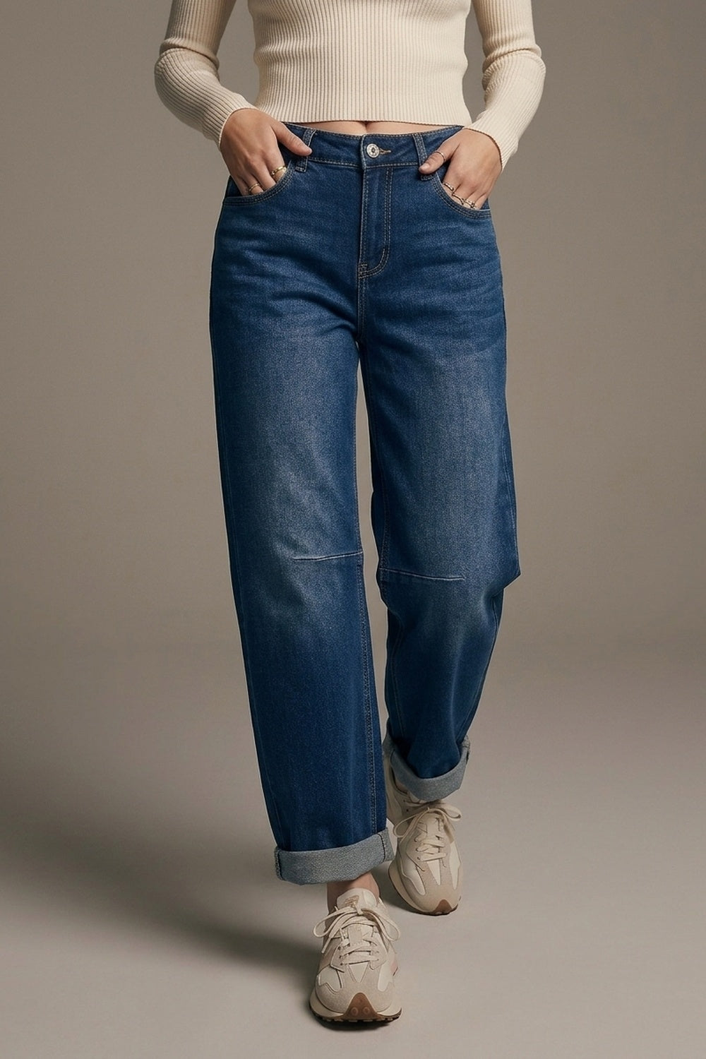 Jeans Basic Barrel Style en bleu moyen