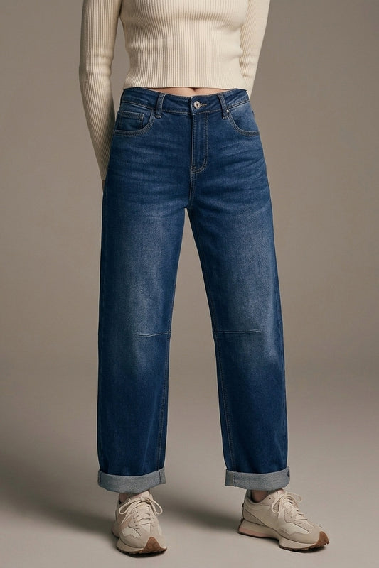 Jeans Basic Barrel Style en bleu moyen