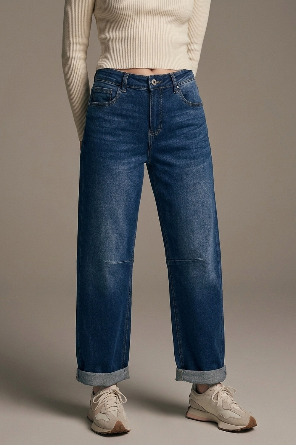 Jeans Basic Barrel Style en bleu moyen