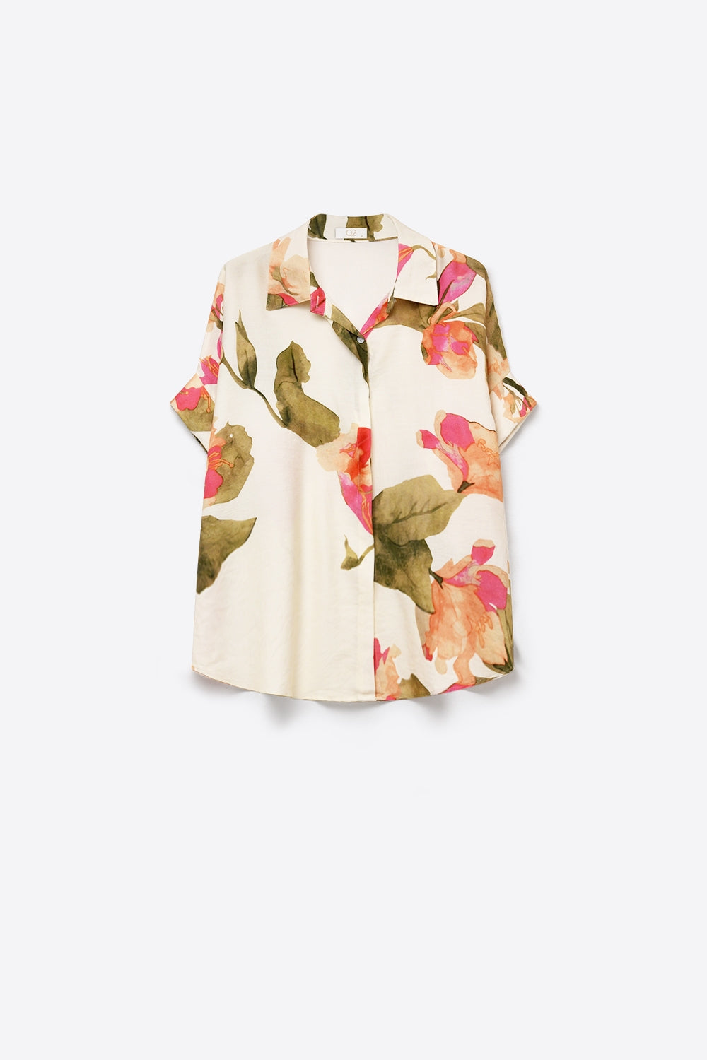 Chemise tissée légère à manches courtes avec imprimé floral crème