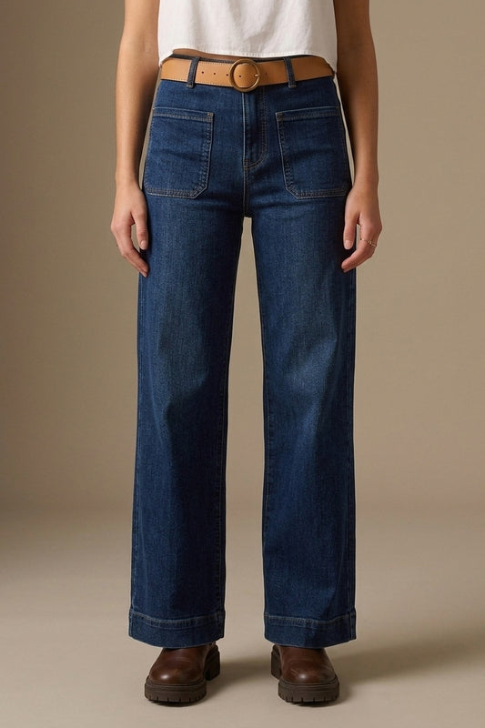 Jean à coupe large et poches en denim foncé
