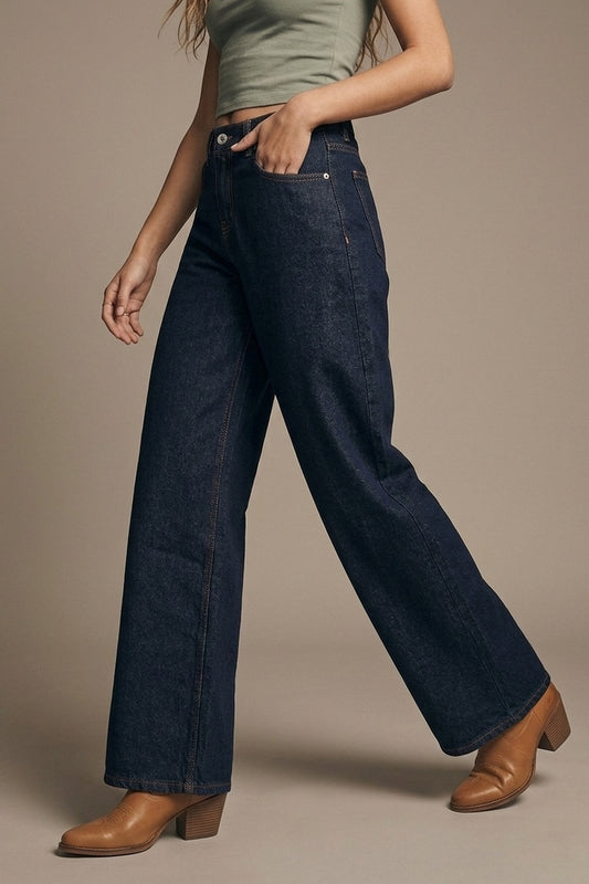 Jeans à jambe large Dark Wash avec surpiqûres contrastées