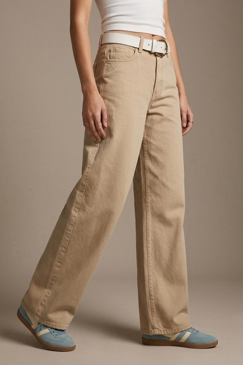 Pantalon extra large en beige lavé