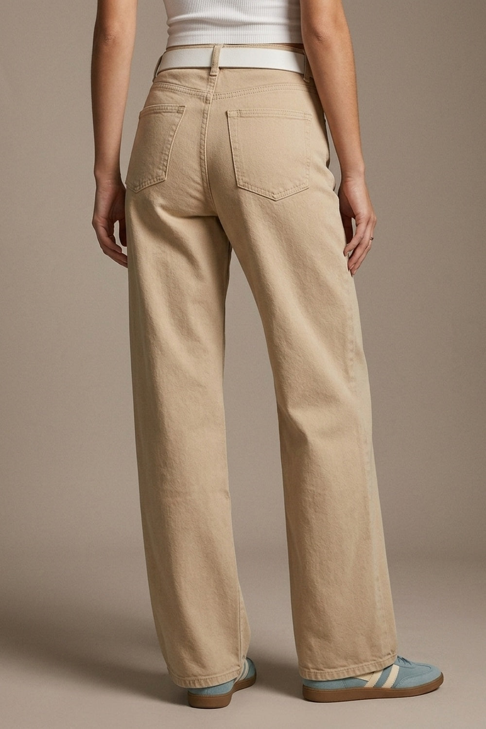 Pantalon extra large en beige lavé