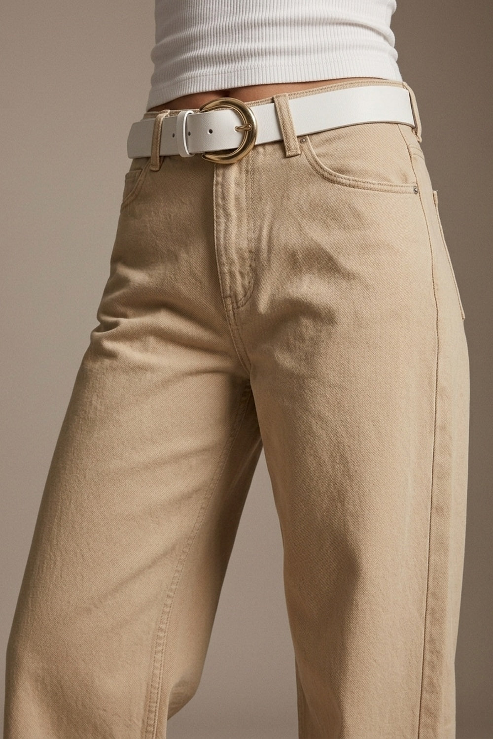 Pantalon extra large en beige lavé