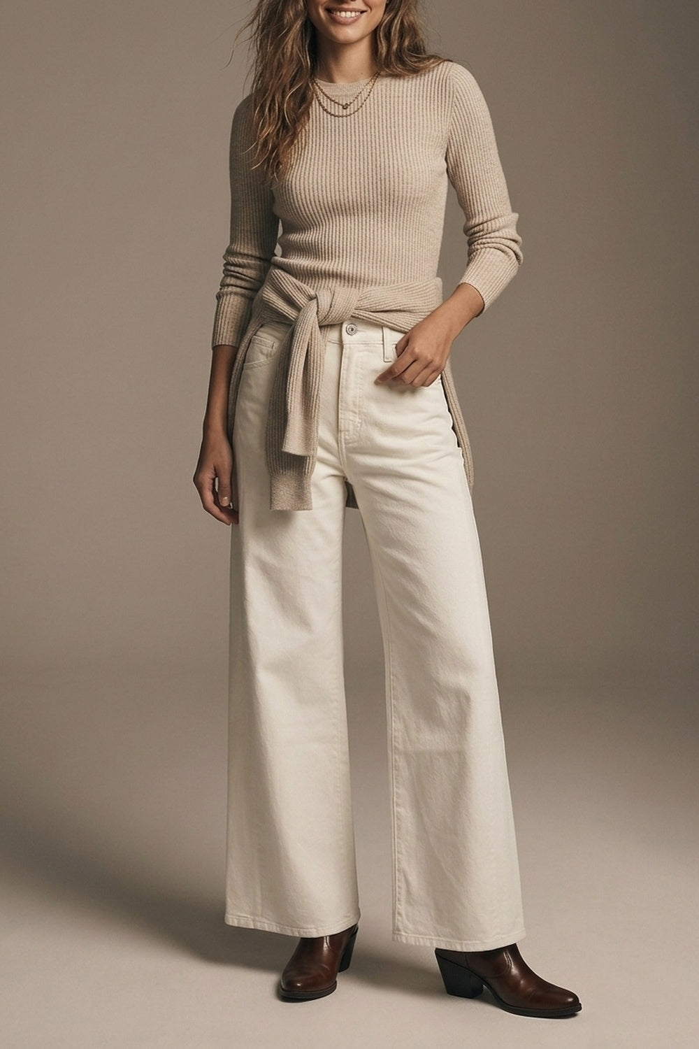 Pantalon extra-large de couleur crème