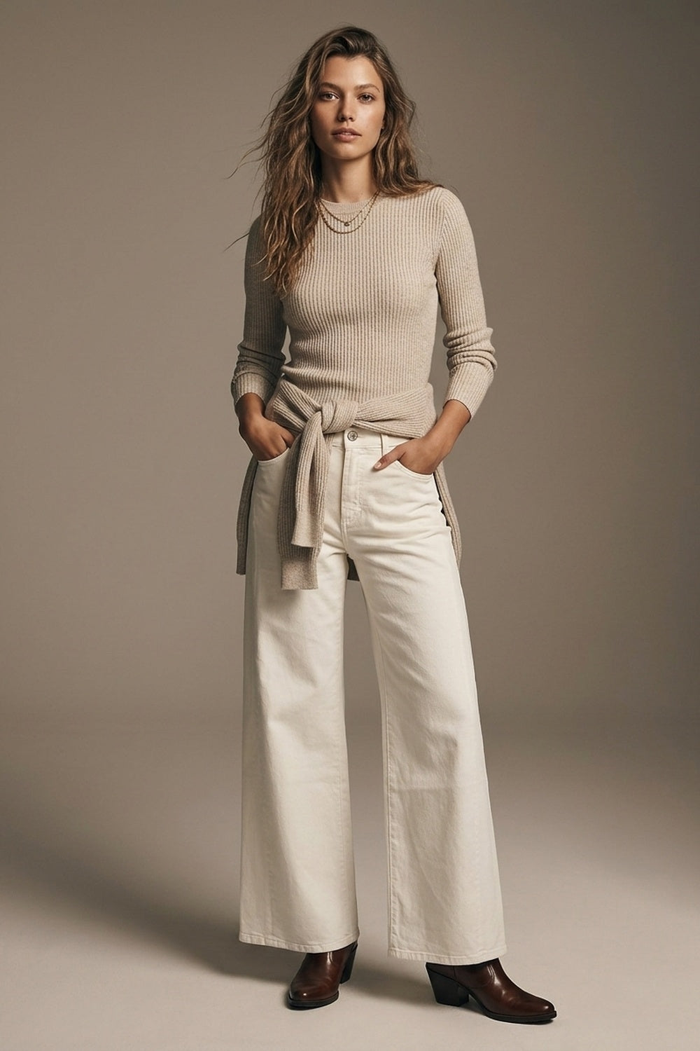 Pantalon extra-large de couleur crème