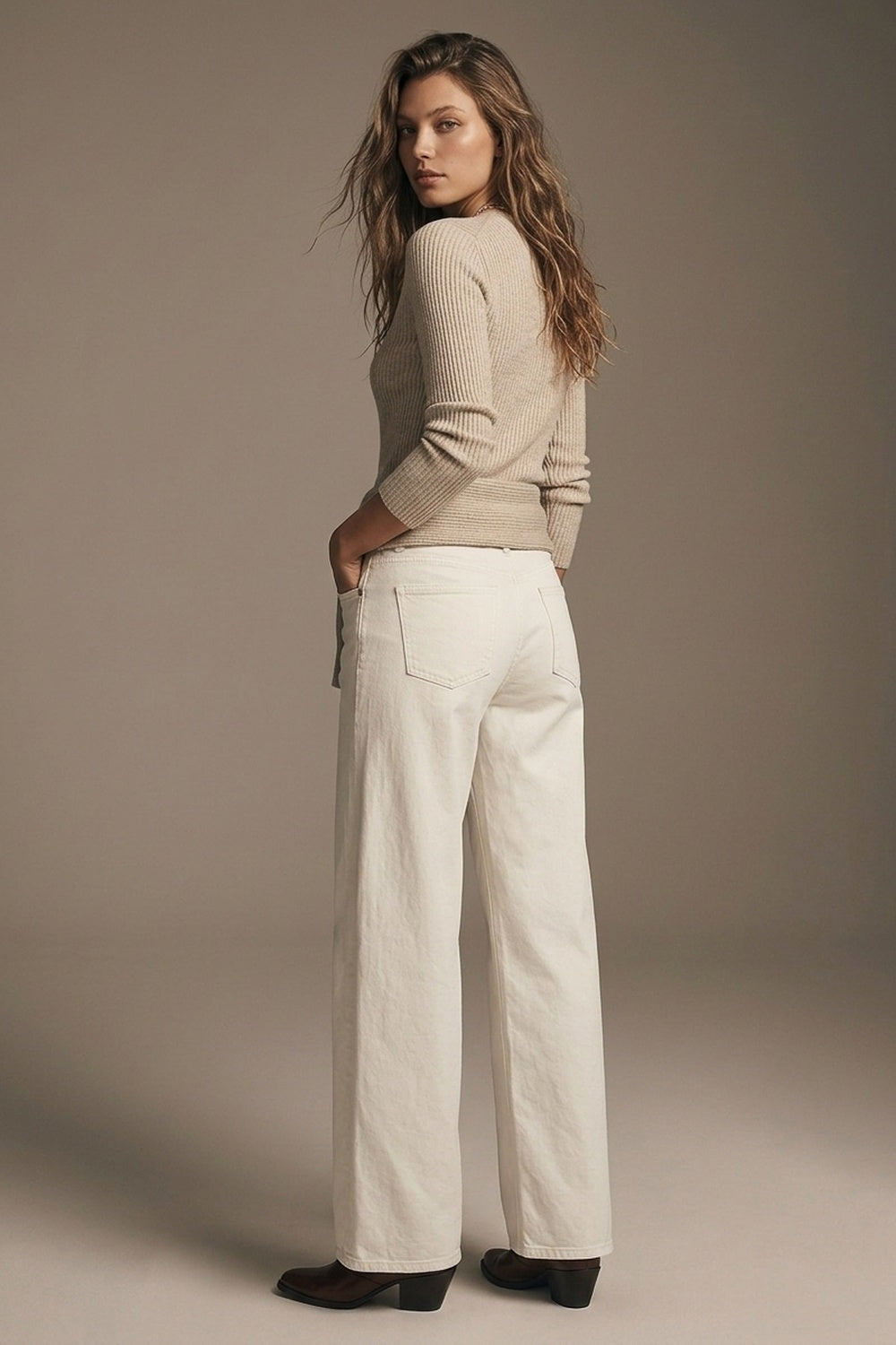 Pantalon extra-large de couleur crème