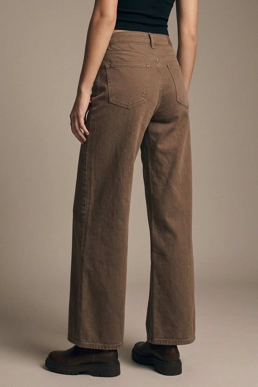 Pantalon en denim marron large en coton décontracté