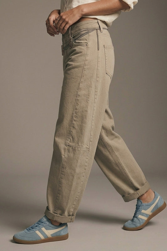 Jean ballon Barrel beige tendance avec poches