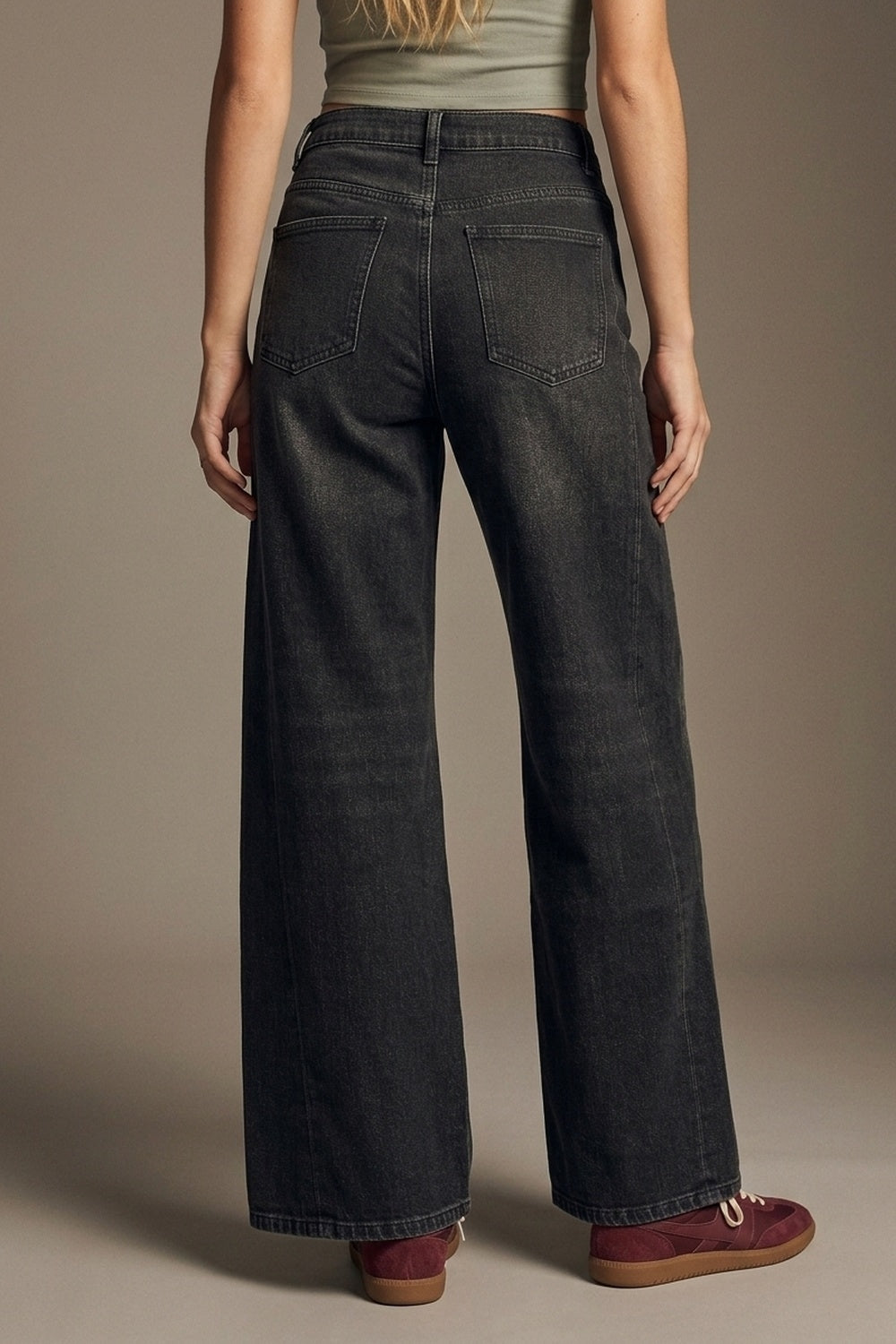 Jean noir délavé à jambes extra larges en denim lavé vintage