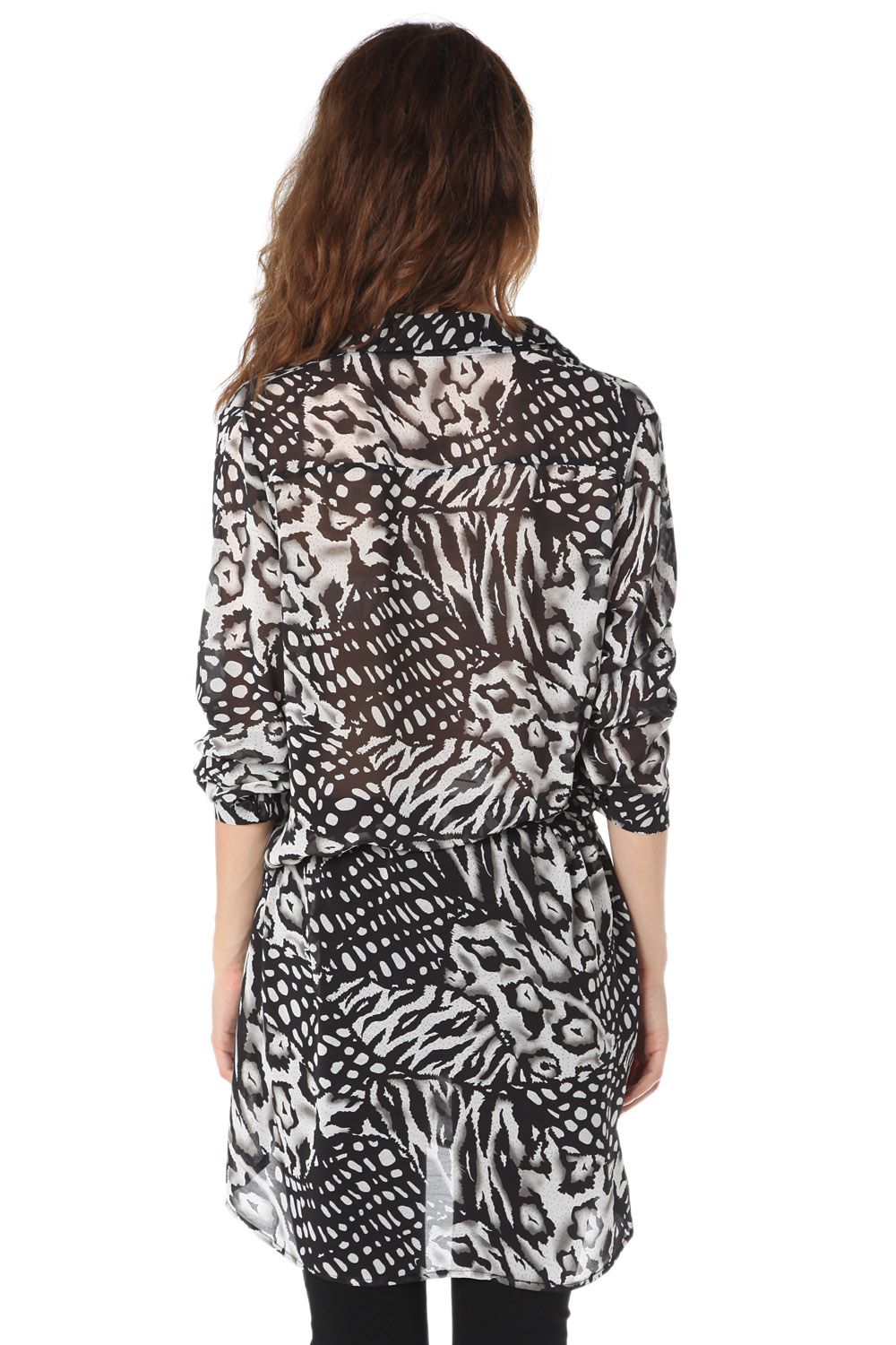 Chemisier long en mousseline avec imprimé animal