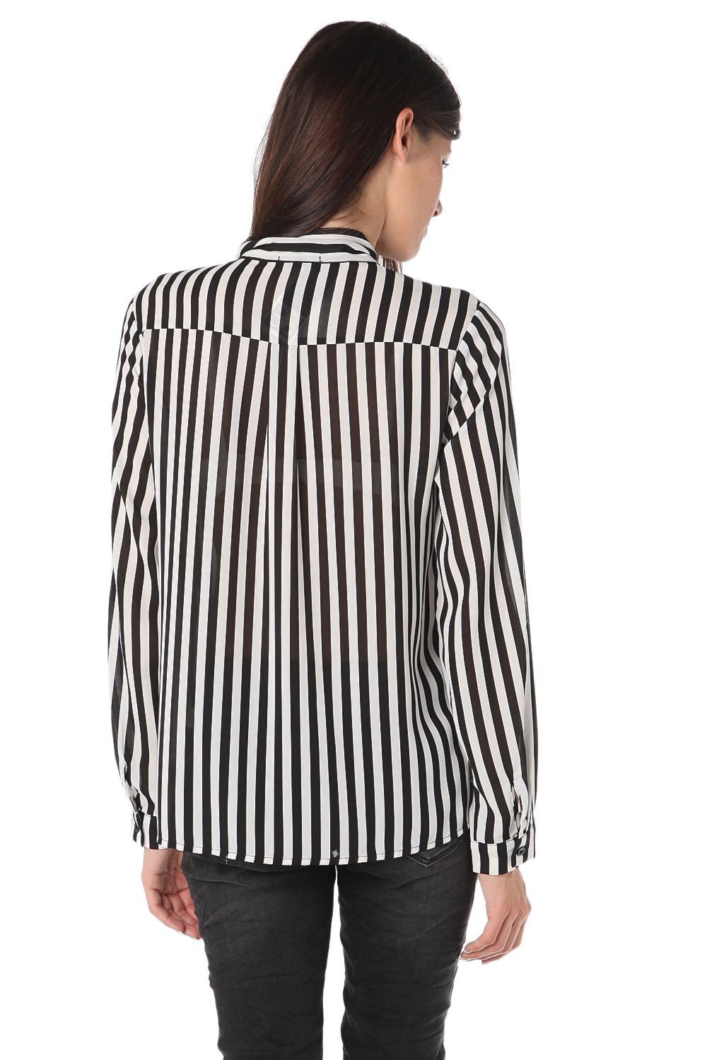 Chemise rayée en mousseline à manches longues avec nœud sur le devant