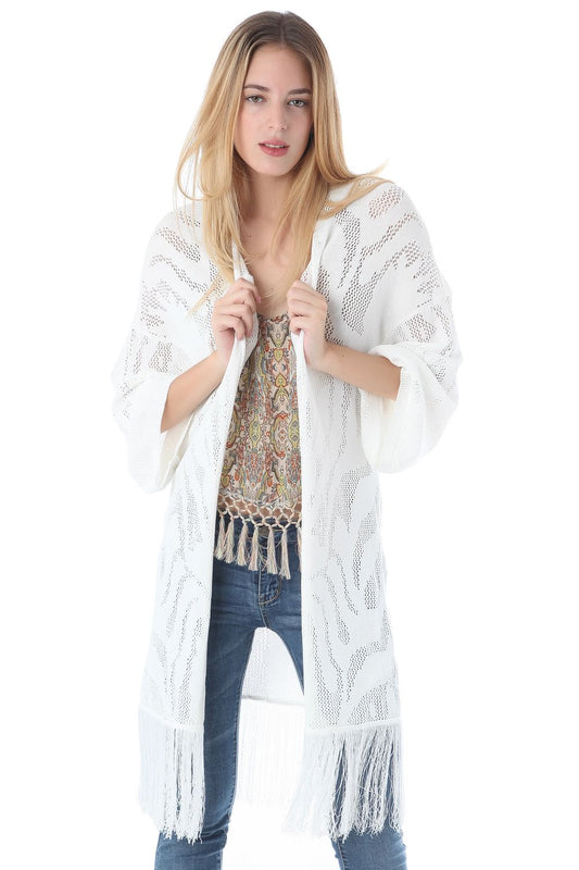 Veste longue au crochet avec bordure à franges