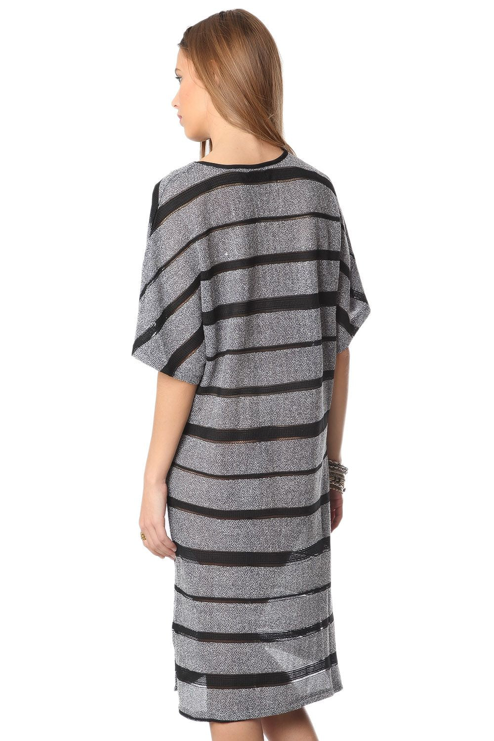 Robe bleu marine à rayures avec façon cage