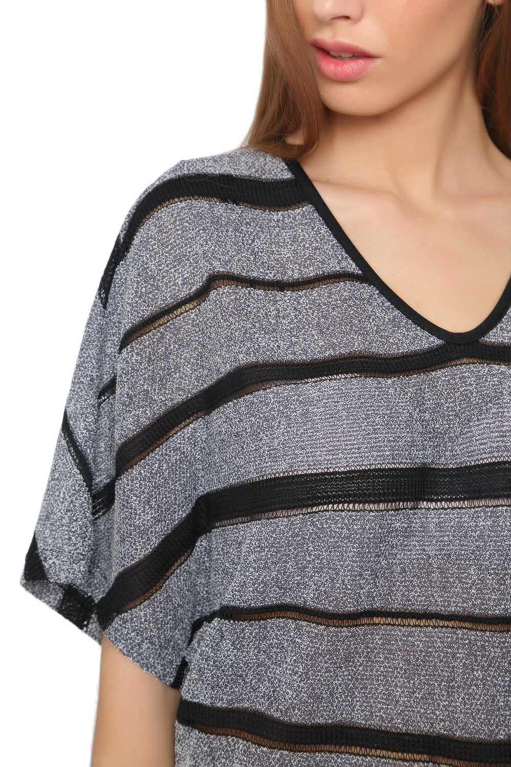Robe bleu marine à rayures avec façon cage
