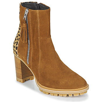 Bottines femmes Philippe Morvan  LOKS V1 VELOURS CAMEL/LEOP  Marron