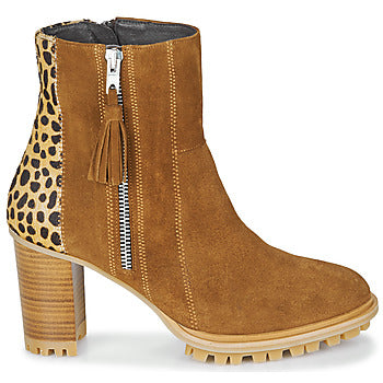 Bottines femmes Philippe Morvan  LOKS V1 VELOURS CAMEL/LEOP  Marron