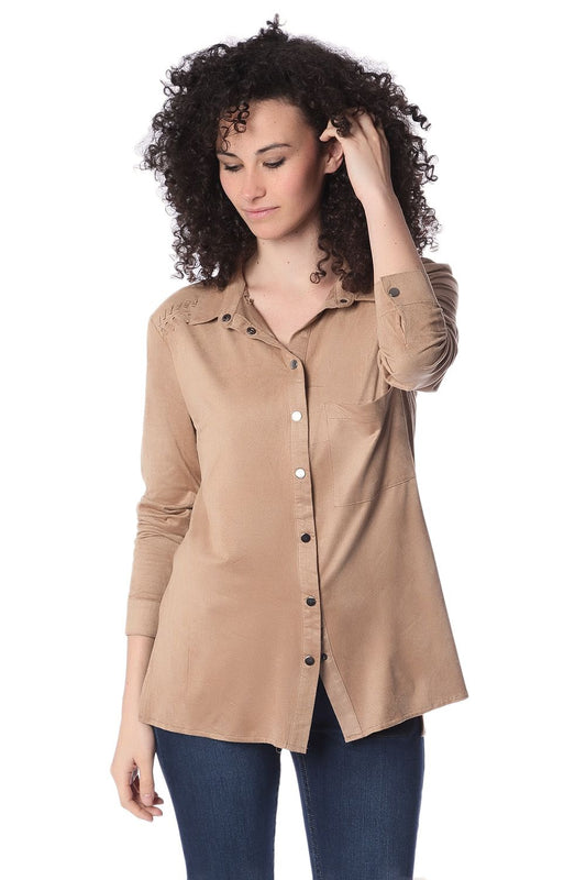 Chemise manches longues beige avec lacets