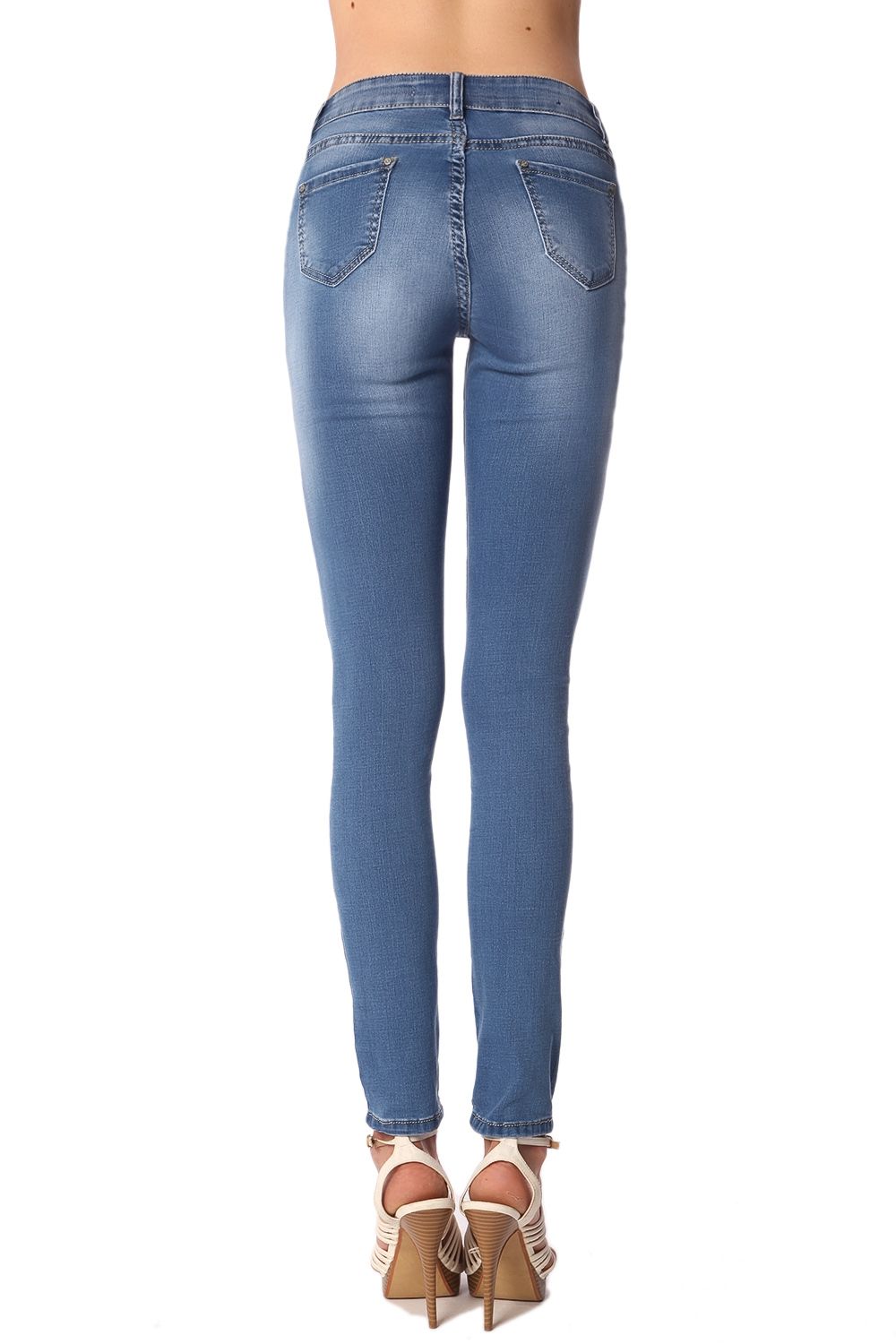 Jean skinny taille mi-haute et délavage clair
