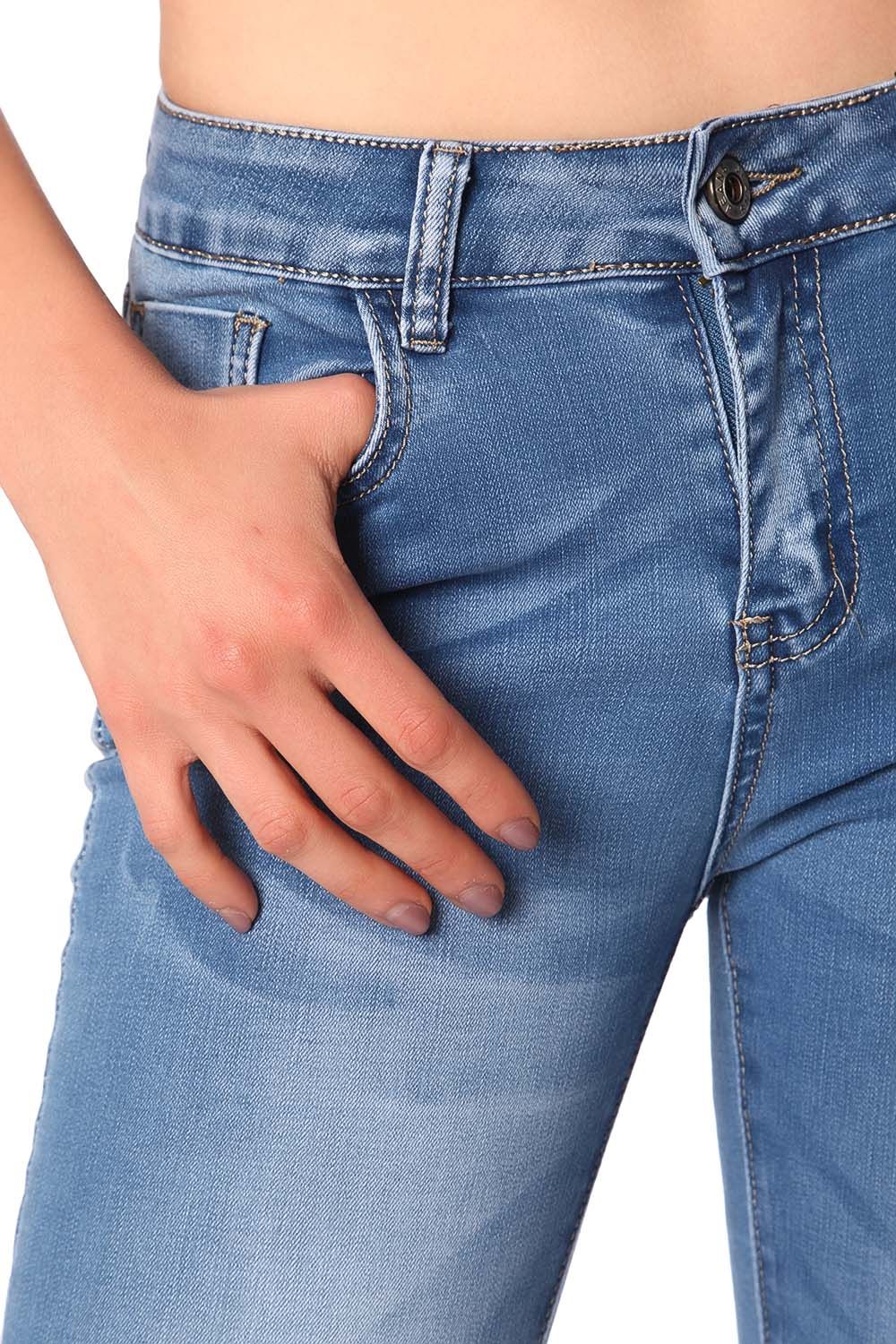 Jean skinny taille mi-haute et délavage clair